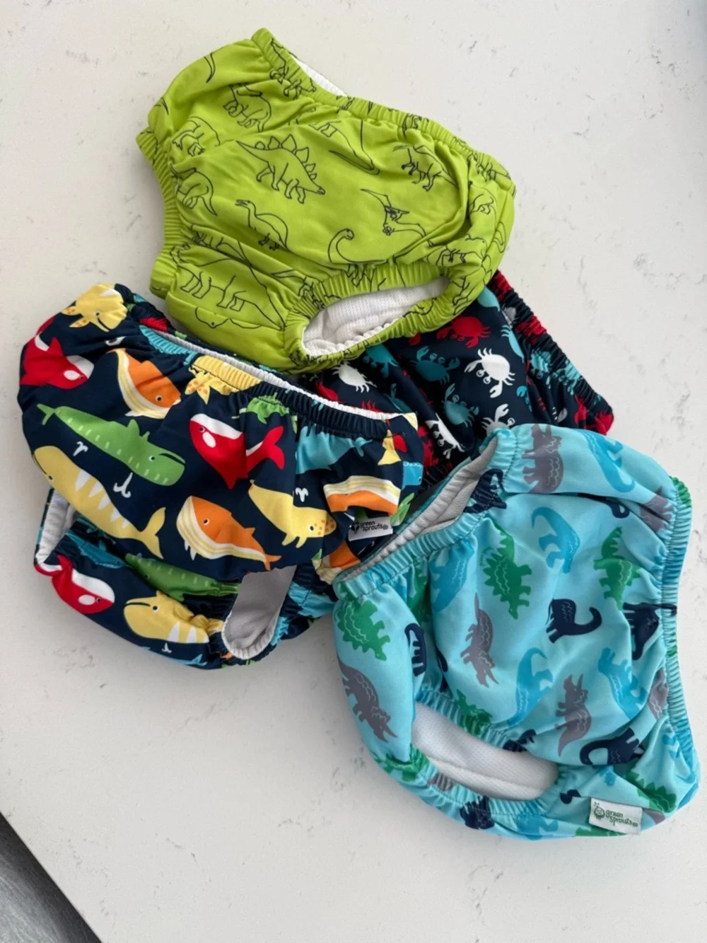 Kids Reusable Swim Diaper - Dinosaur & Ocean Prints - Green, Navy, Light Blue